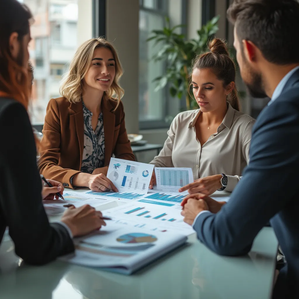 Equipo en reunión de planificación financiera